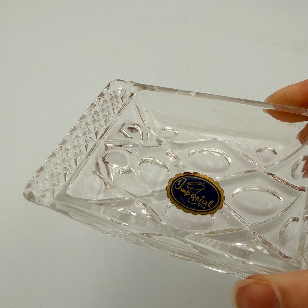 Imperial Glass Hand Crafted Ashtray Clear Diamond Cut Vintage USA - Picture 8 of 10